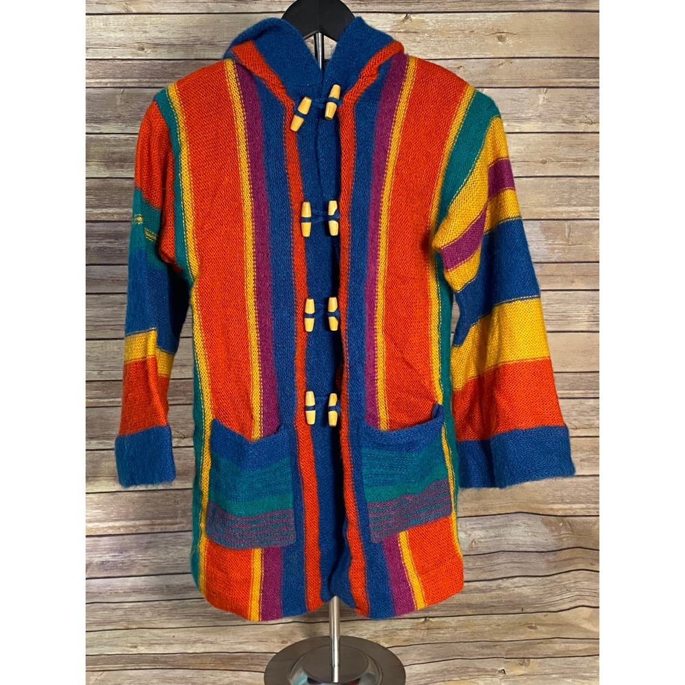Vintage 70s Offspring by Trisha Sayad Rainbow Knit Hooded Jacket - Mohair Wool